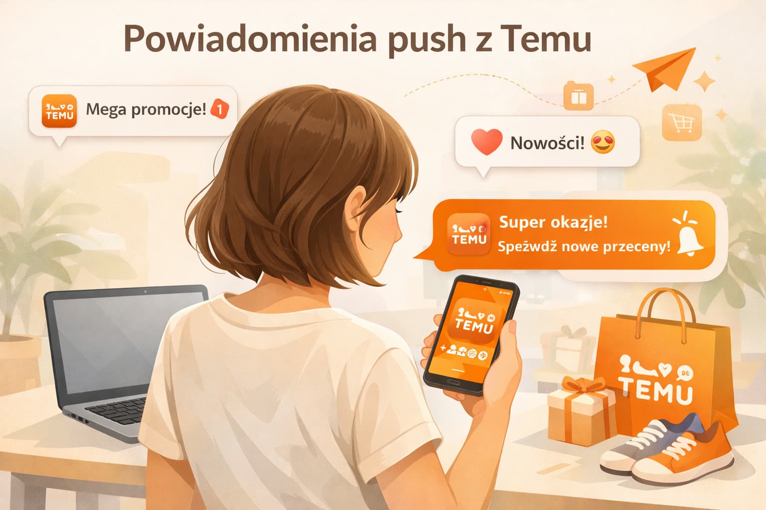 Powiadomienia push z Temu w aplikacji zakupowej