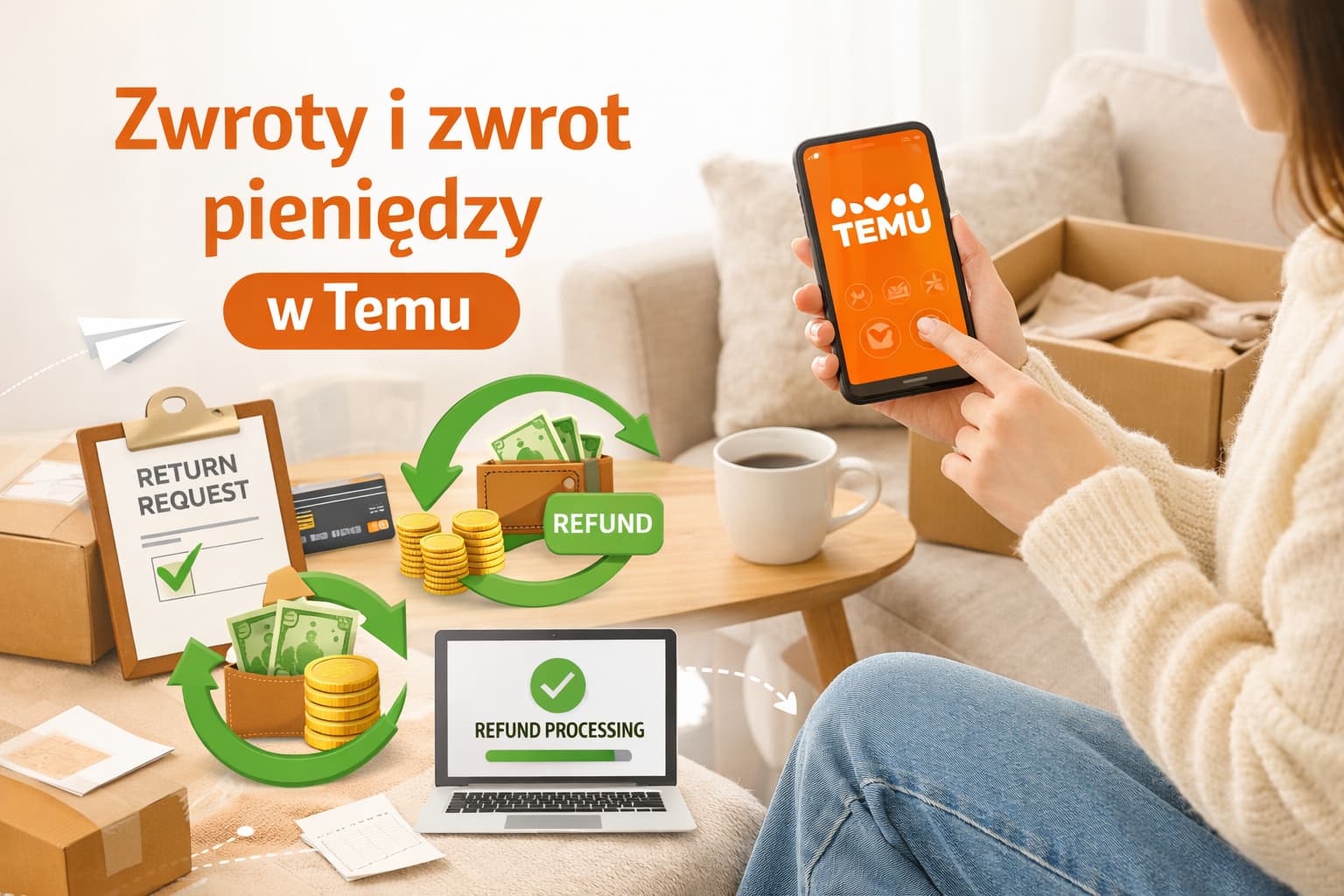 Zwroty i zwrot pieniędzy w Temu – Temu-sovelluksen opas